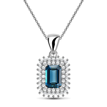 Irreplaceable Natural Octagon London Blue Topaz Sterling Silver Elegant Necklace